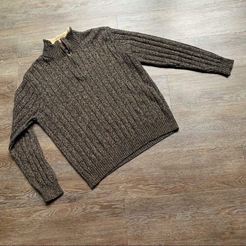 Oscar De La Renta 1/4 Zip Fur Collar Knit Sweater